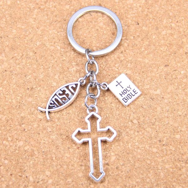 Schlüsselanhänger Lanyards 20 Stück Mode DIY Schlüsselanhänger Jesus Kreuz Buch Heilige Bibel Anhänger Männer Schmuck Auto Schlüsselanhänger Souvenir für Geschenk 231025