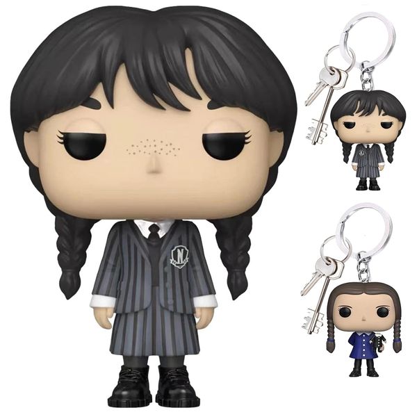 Llaveros Lanyards 20 Unids / lote Wednesday Addams Acrílico Llavero Animado Addams Family Figura Colgante Llavero Regalo Para Fans Decoración Al Por Mayor 230715