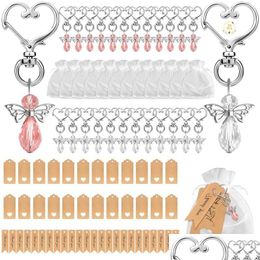 Porte-clés Longes 24pcs Pendentifs Angel Guardian avec sacs en organza et étiquette de remerciement pour les cadeaux de retour de fête Faveurs Drop Livraison Fashi Dhtra