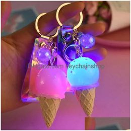 Porte-clés Longes 2pcs 3D Ice Cream Résine Porte-clés avec LED Glow Porte-clés Sac Pendentif Enfants Jouet Promotions Fille Cadeau R2310 DHPVK