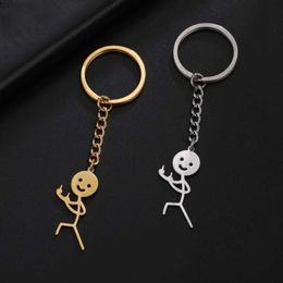 Keychains Lanyards 2pcs Funny Fuxk You Kild Finger Stickman Keychain Migne Man School Sac Car Key Pendante Couple Trinket Jewelry Gift 2023 NOUVEAU D240417