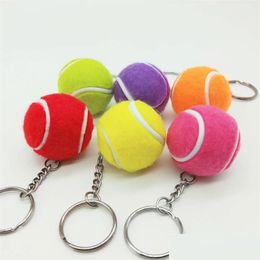 Keychains Lanyards 3.5 cm Colorf Tennis Keychain Bag Charm Ball ornamenten vrouwen Mannen Kinderen Key Ring Sportfans Souvenir Verjaardagsgeschenk DHLCP