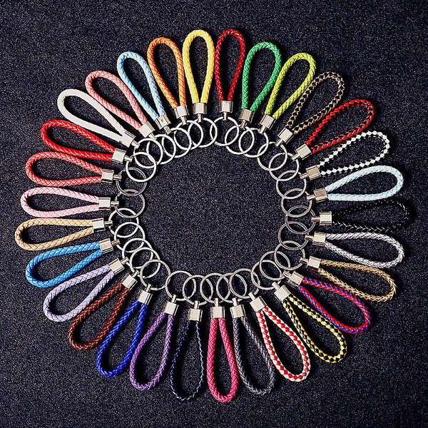 Porte-clés Longes 30 pcs/lot en vrac PU cuir tressé corde tissée porte-clés pour femmes bricolage sac porte-clés hommes titulaire voiture porte-clés en métal bijoux en gros 230206