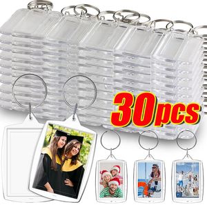 Porte-clés Longes 30 pièces Rectangle Transparent blanc clair acrylique insérer Po cadre photo porte-clés porte-clés bricolage anneau fendu porte-clés cadeaux 231025