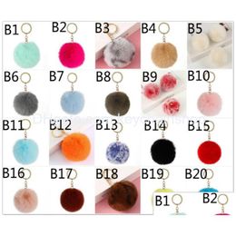 Keychains lanyards 35 kleuren harige donzige bladerdeeg 8cm faux konijn fur ball pom sleutelhanger gouden sleutelhanger handtas drop levering mode ac dh2zp