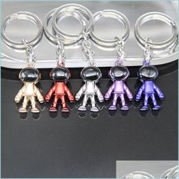 Keychains Lanyards 3D Astronaut Keychains Space Robot Spaceman Keychain Alloy Chain Creative Car Keyring Hanger Gift 5 Colors Dro DH3R5