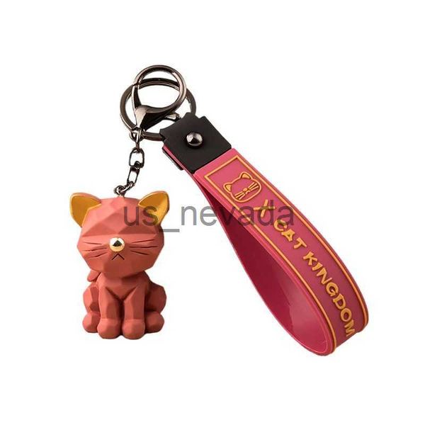 Porte-clés Longes 3D Dessin Animé Géométrique Résine Chat Porte-clés Noir Bleu Violet Jaune Sac À Dos Voiture Téléphones Animal Pendentif J230724