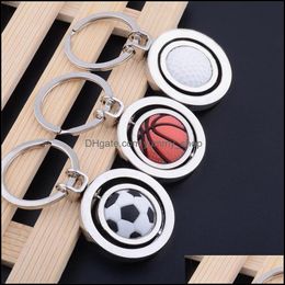 Keychains Lanyards 3D Sports Roterende voetbal Keychain Basketball Keyring Souvenirs Golf Pendant Key Rings Metal Chain Gifts Hip Otnxd