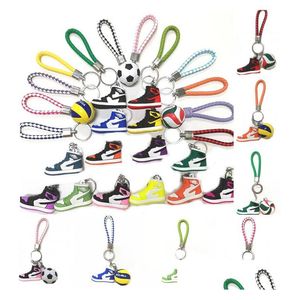 Keychains lanyards 3 stcs/sets sile 3D sneaker ball touw sleutelhanger baskain voetbalvolleybal sportschoenen keycring tas sleutelhangers voor mannen dames mode drop de