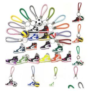 Porte-clés Longes 3Pcs / Sets Sile 3D Sneaker Ball Rope Keychain Basketball Football Volleyball Sport Chaussures Keycring Sac Pour Hommes Wo Dhyn0