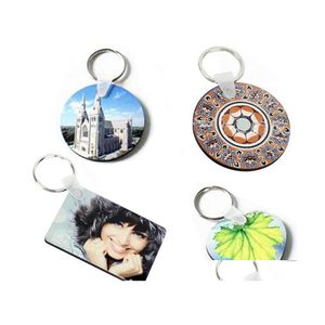 Porte-clés Longes 4 Styles Sublimation Porte-clés Vierge Mdf Clé En Bois Pendentif Transfert Thermique Double Face Anneau Blanc Diy Cadeau Mti Dhqpj