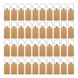 Porte-clés longes 40 pièces chaîne en bois vierge gravure rectangulaire étiquettes en bois bricolage peuvent graver des cadeaux 230131