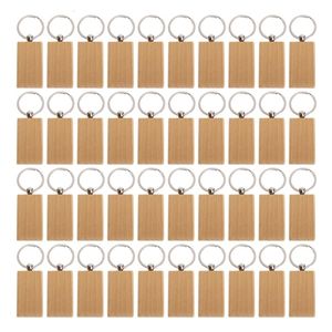 Sleutelchains lanyards 40 pc's blanco houten ketting rechthoekige gravure diy hout tags kunnen geschenken graveren 230131