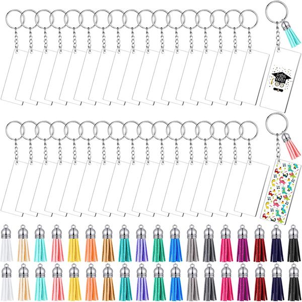 Porte-clés Longes 4560pcs bricolage multicolore gland pendentif rond acrylique porte-clés en métal anneau ensemble accessoires en gros 221024