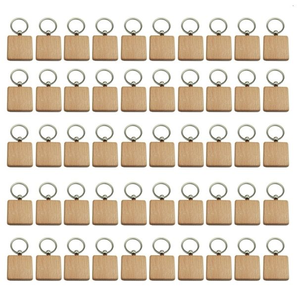 Llaveros Lanyards 50 piezas DIY cadena de madera en blanco anillo tallado cuadrado 40 x 40 mm 230508