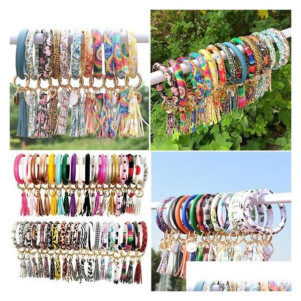 Porte-clés Longes 56 Styles En Cuir Pu Wrap Porte-clés Femmes Fille Gland Bracelets Léopard Lys Soleil Fleur Bracelet Porte-clés Wristban Otwuo