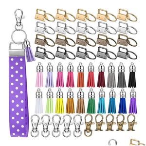 Sleutelhangers Lanyards 60-delige sleutelhangerhardwareset inclusief 20 polsbandjes met sleutelhanger en sleutelhanger Kwastje Draaibare karabijnhaak Drop Delivery Fas Dhdl8