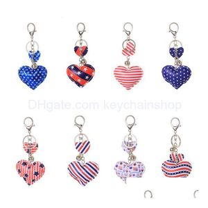 Llaveros Lanyards 8 colores Moda Estrellas y rayas Imprimir Pu Cuero Amor Corazón Llavero Sier Color Broche Pave Star Independencia Dhh9C