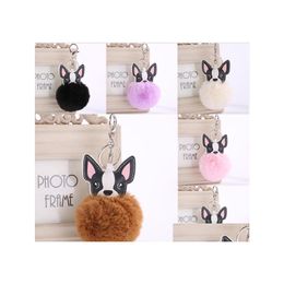 Keychains Lanyards 8cm Dog Fur Ball Kelechain Lovely Pu Puppy Course pour femmes Pomph Pompom Keyfobs Car Pendante Sac charme Bijoux Dhjdx