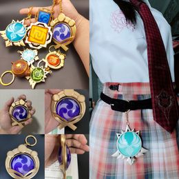 Llaveros Lanyards 9CM Juego Genshin Impact Vision Lnazuma Wendi Xiao Key Cosplay Chain Luminous 7 Element Weapons Eye Of Original God Toy KeyRing 230715