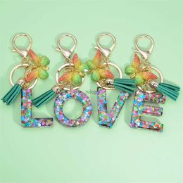 Keychains Lonyards a à z coeur paillettes Remplies Keychain pour femmes Charmes de la mode Couleur de mode Couleur papillon