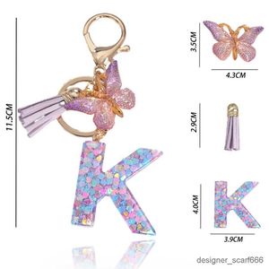 Keychains lanyards a-z dromerige pailletten letters sleutelhanger voor vrouwen tassel vlinder hanger initiële sleutelhangsporthanging zakken charmes auto sleutelhanger