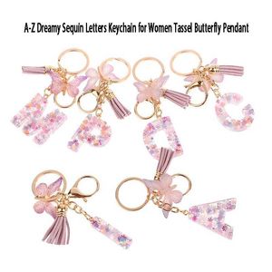 Keychains Lonyards A-Z Fantasy Sequin Letter Keychain Womens Tassel Butterfly Pendant Original Key portefeu