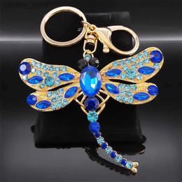 Llaves de llaves Estéticos Dragonfly Ala Caqueta de llave azul Día de oro Reniz de oro Metal Metal Bag Carr Joya Llaveros para Mujer K5363S01 Y240417
