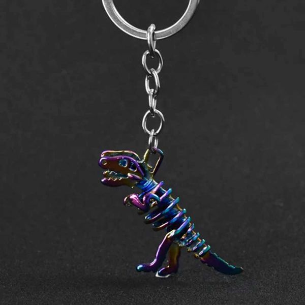 Keychains Lanyards Alloy Colorful Skull Keychain Dinosaur Key Chain Car Halloween Horror Ring Pendant Gift Boyfriend K4819 Q240403