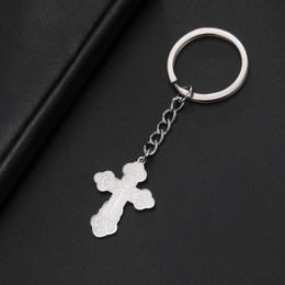 Keychains Lonyards Amaxer Eastern Orthodox Church en acier inoxydable Keychain Cross Key Ring pour les hommes Goons Femmes Gift Y240510