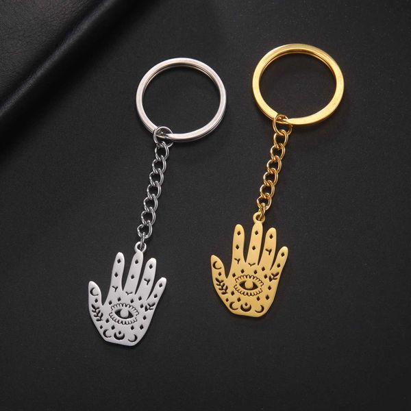 Keychains Lanyards Amaxer Palm Eyes Cadena de llave Pendiente para mujeres Men Stainlesee Keychain Ring Jewelry Friend Gift Al Mano de