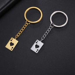 Keychains Lanyards Amaxer The Ace of Hearts Keetchain en acier inoxydable pour femmes hommes Metal Trendy Car Chain Pendant Jewelry Accessoire Gift Y240510