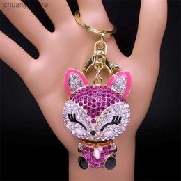 Keychains Lanyards Animal Fox Key Chain Alloy Crystal Keychain for Handsbag Car Key Ring Holder Trendy Girl Girl Backpack Car Bijoux Gift Llaveros Y240417