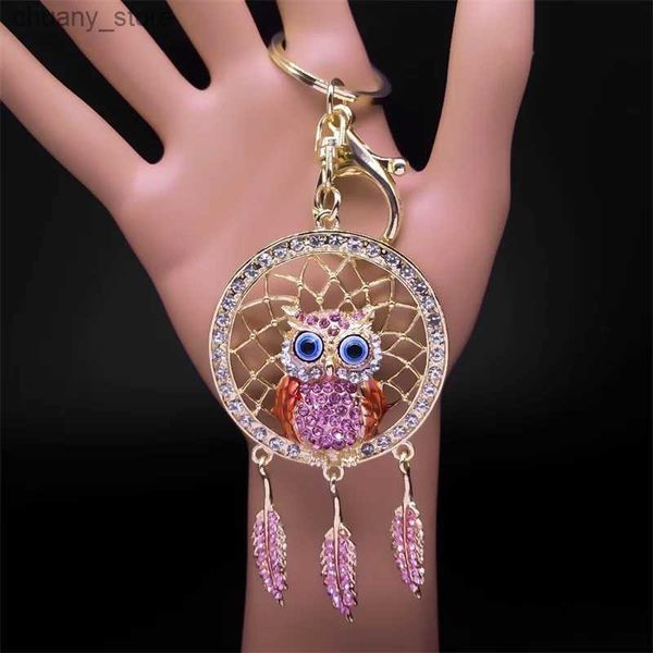 Keychains Lanyards Animal Owl Dream Catcher Chain pour femmes Rhinestone Metal Gold Couleur Dreamcatcher Sac de porte-clés Accessoires Bijoux K9034S01 Y240417