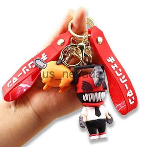 Keychains Lanyards Anime Keychain Cool Soft Rubber Devil Denji Car Metal Chainsaw Man Keyring Cute Pochita Key Chain Chain Pendant Pendant Key Holder Cadeaux J230724