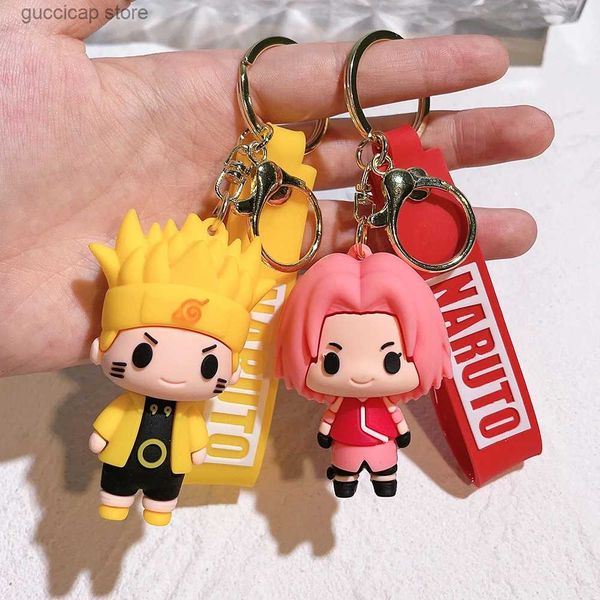 Porte-clés Longes Anime Naruto Porte-clés Bijoux de mode Figure de dessin animé 7 cm PVC Porte-clés Uzumaki Kakashi Figurines d'action pour hommes femmes sac pendentif Y240316