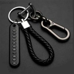 Keychains lanyards Anti-lost auto sleutelhanger telefoonnummer Kaart Kaartleer Leer Bradied touw Auto voertuig Key Chain Holder Accessoires Geschenk voor echtgenoot D240417