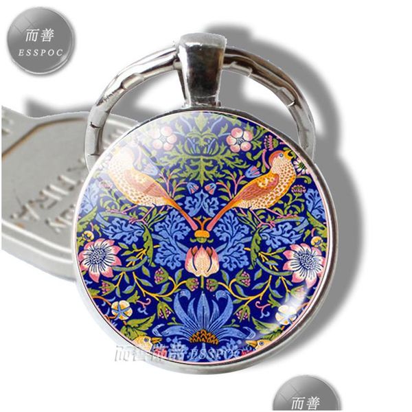 Porte-clés Longes Artistique Porte-clés Art Fleur Motif Cabochon En Verre Porte-clés En Métal Pendentif De Mode À La Main Chaud-Coeur Cadeaux Pour Dh8Wh