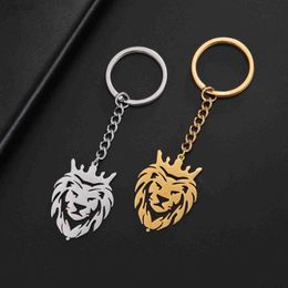 Porte-clés Lanyards Awesome Lion Tiger Head Pendentif en acier inoxydable Porte-clés pour hommes Hip Hop Superbe accessoire Style gothique Anniversaire Amulette Bijoux ldd240312