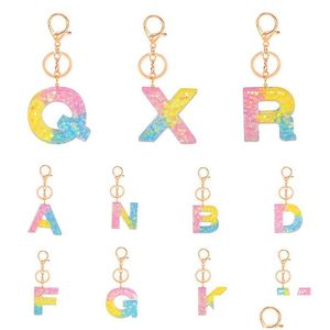 Keychains lanyards az initiële sleutelhangers voor vrouwen mannen acryl letter drie kleuren alfabet paar sleutelhangers tas charm Accesso dhped