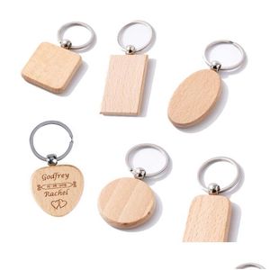 Keychains Lanyards Beech Wood Keychain Pendant Bank Carving Diy Lage Decoratie Key Ring Buckle Creative Birthday Gift Drop Dhthi