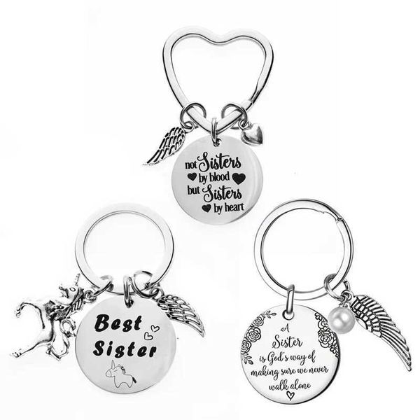 Keychains Lanyards Best Sisters Chain Chain en acier inoxydable Ring les bijoux ne sont pas du sang mais du coeur d'anniversaire cadeau Q240403