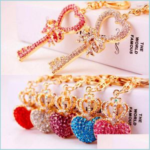 Llaveros Lanyards Bling Car Holder Llavero Corona Corazón Amantes Beautif Llavero Goldcolor Diseño Cristal Llavero Joyería Gota Del Dhqa2