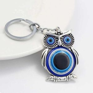 Keychains Lonyards Blue Evil Eye Oed Owl Kechechain Womens Pendant Lucky Charm Animal Car Cavyring Fashion Bijoux Sac Accessoires Cadeau Q240403