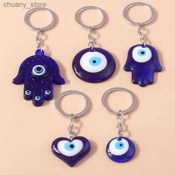 Keychains Lanyards Bohemia Trkiye Lucky Evil Eye Key Chain Hamsa Hand Key Mens Mens Havolder Sac Pendentif Pendre Bijoux Accessoires Y240417