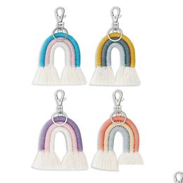 Keychains lanyards Boheemse hand geweven hanger etnische regenboog Tassel sleutelhanger auto decoratie sleutelhang geschenken ornamenten drop levering dhiw1