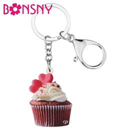 Keychains Lanyards Bonsnamus Acryl Valentines Day Love Cupcake Keychain Ring Bag Car Wallet Decoratie Q240403