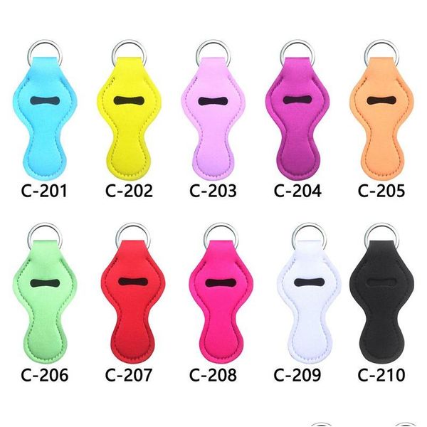 Llaveros Lanyards Color caramelo Neopreno Pintalabios Titular Llavero Colgante Viaje al aire libre Chapstick portátil Er Llavero Manga Clave Dhnus