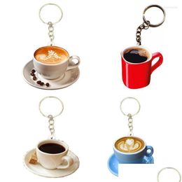 Keychains Lanyards Cappuccino Coffee Cup Keychain op de rugzakhars Acryl -drop 4pcs/set sieraden vrienden voor cadeauportemuleert tas dholp