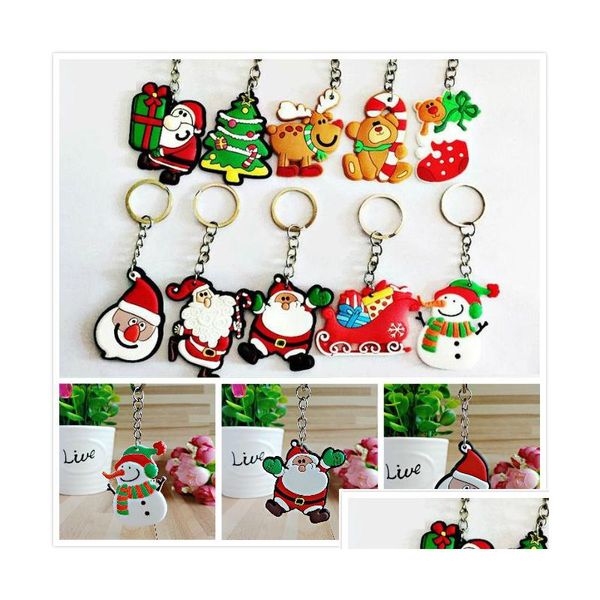 Llaveros Lanyards Árbol de Navidad de dibujos animados Pvc Papá Noel Llavero Regalo Llavero de Navidad Cadenas Decoraciones Recuerdo Entrega de la gota Fa Dhfgv